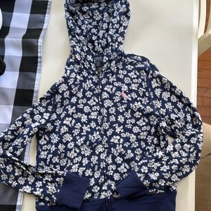 Girls zip up hoodie pretty flower pattern  sz 8/10. Polo brand